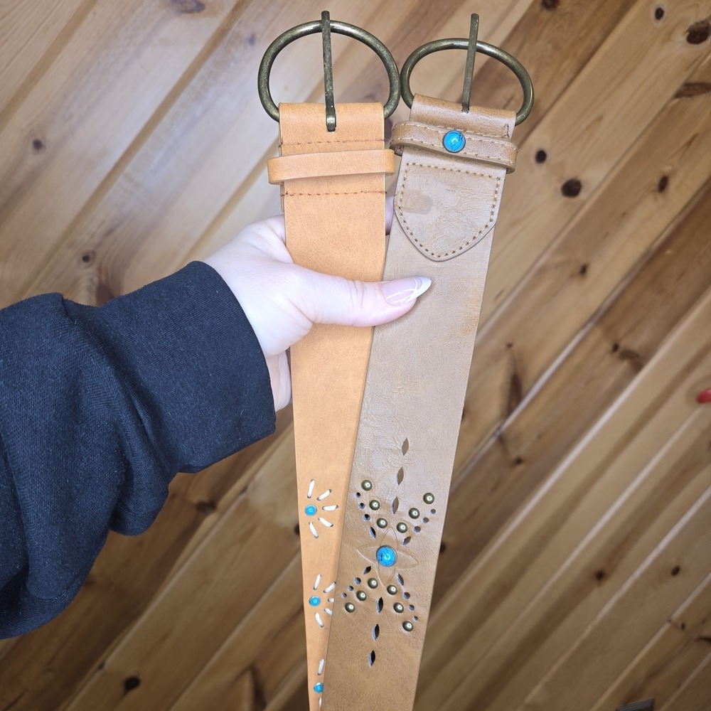 Y2K Belts (set of 2)‎ Brown with Turquise Beads Studs Western Cowgirl Small